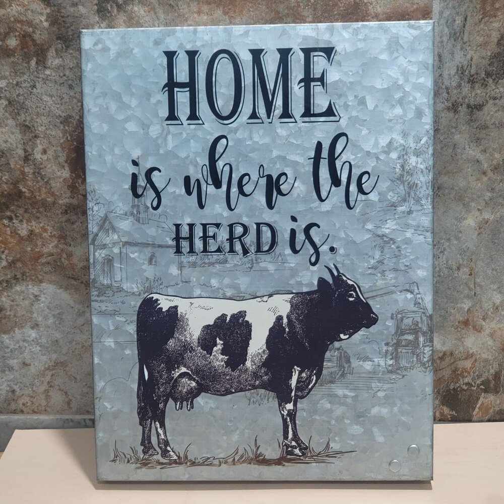 Home Is Where The Herd Is Metal Tin Wall Hanging Decor